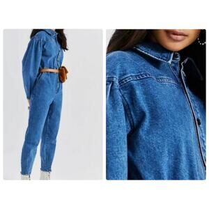Something Navy Cotton Blend Denim Boilersuit Overall Jeans with Pockets